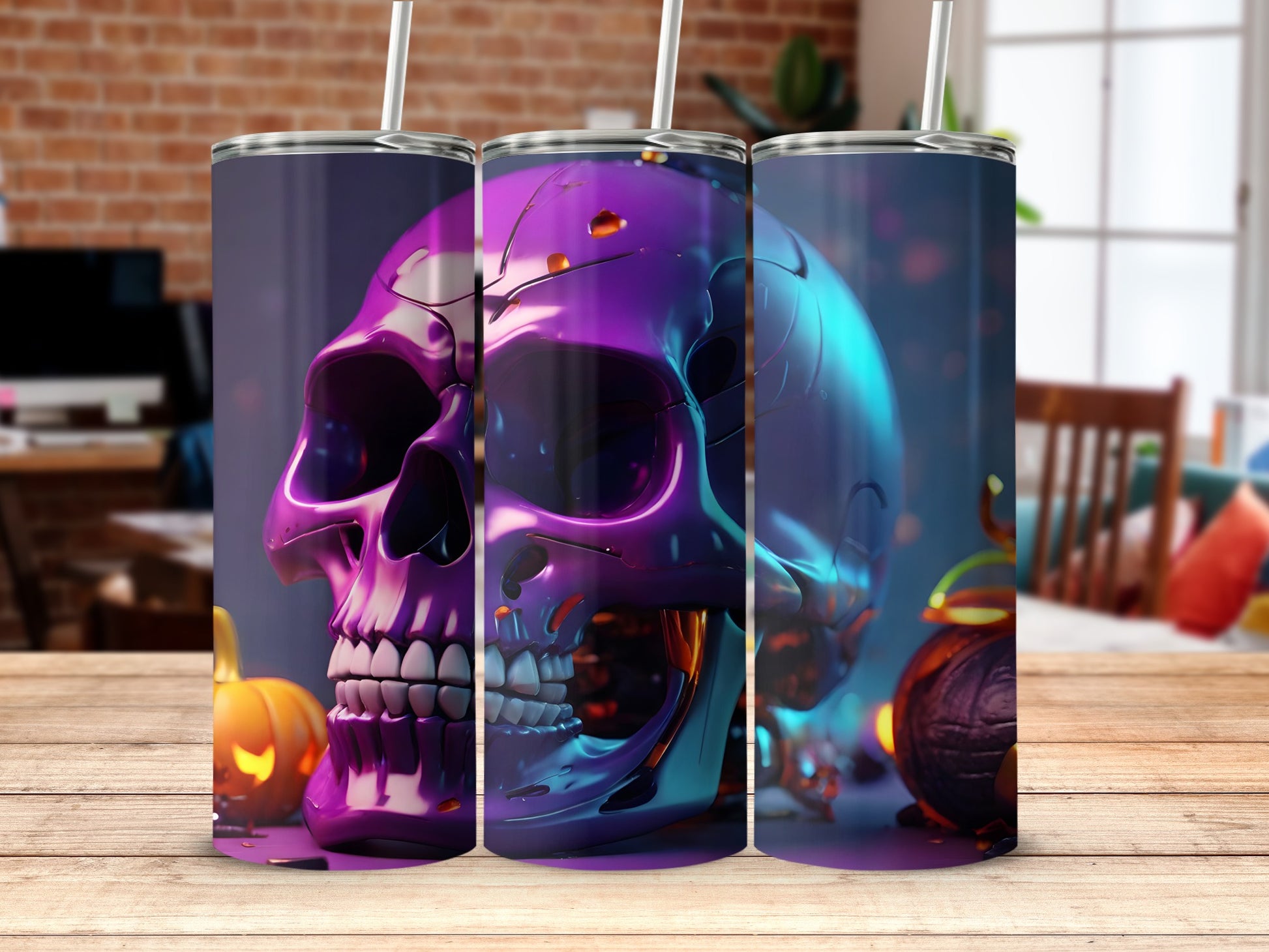 Purple Blue Metallic Skull Halloween Design Tumbler product type
