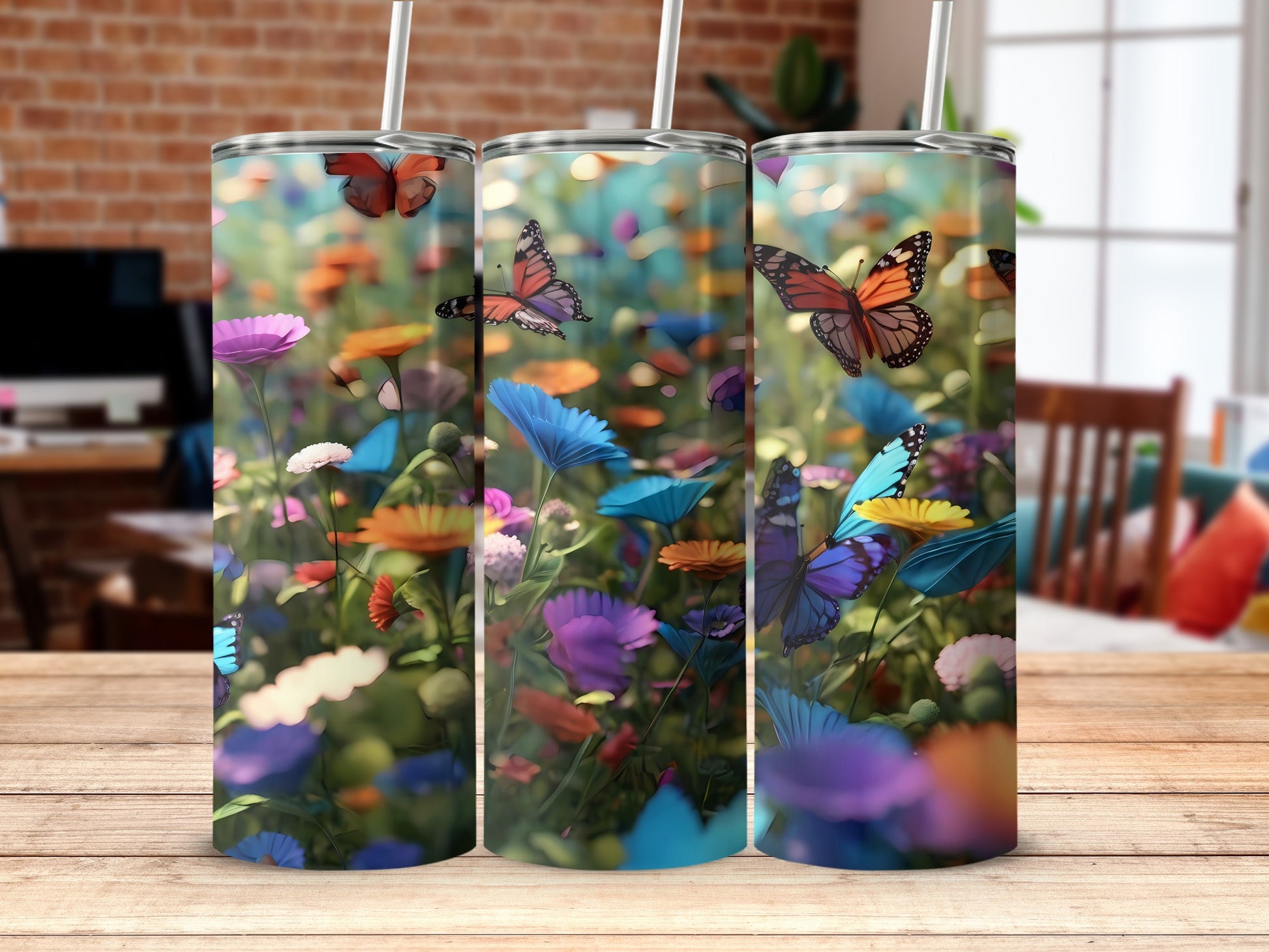 Monarch Butterflies Colorful Flowers Garden Tumbler product type
