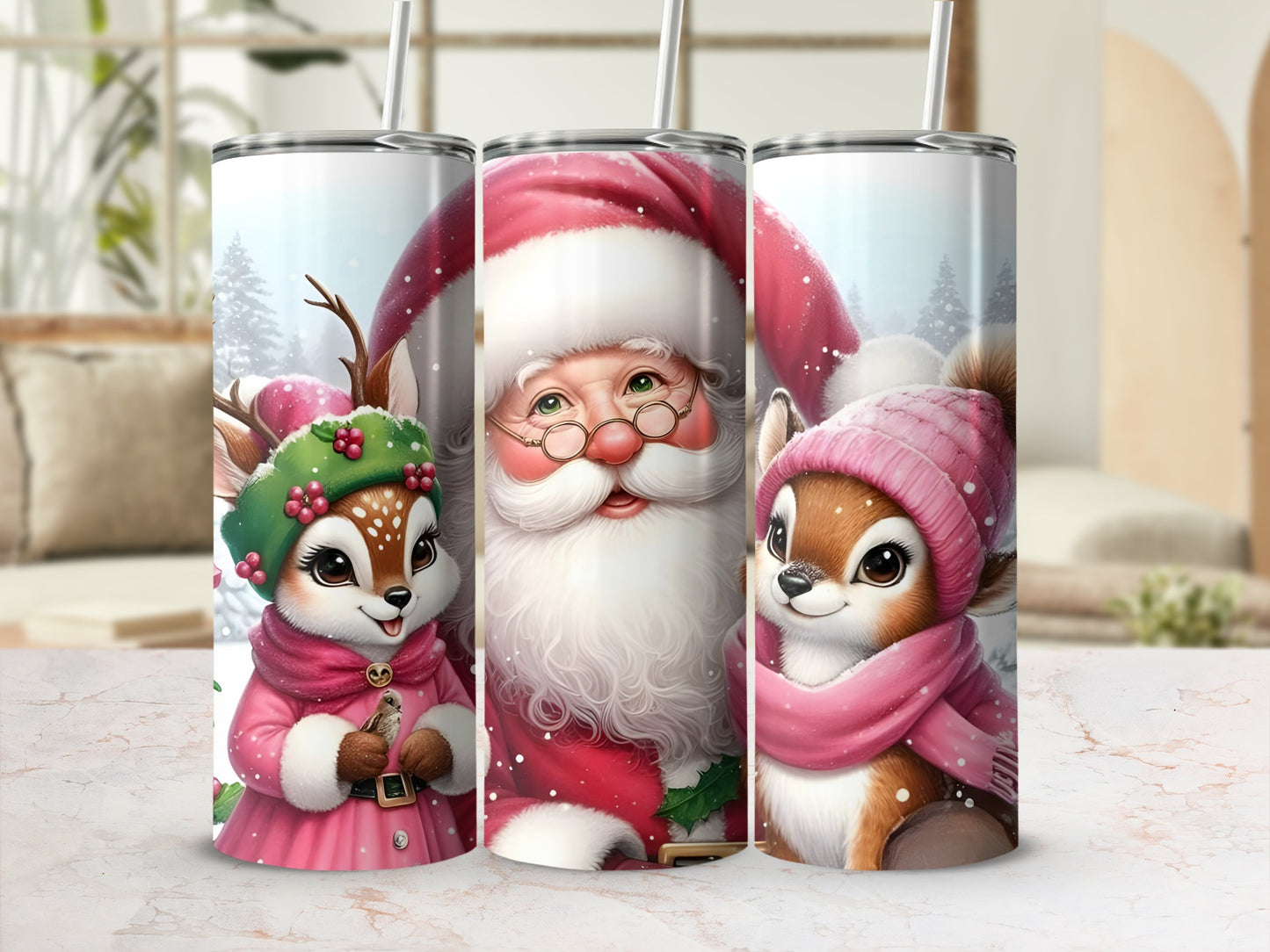 Festive Christmas Santa and Wildlife Tumbler Design