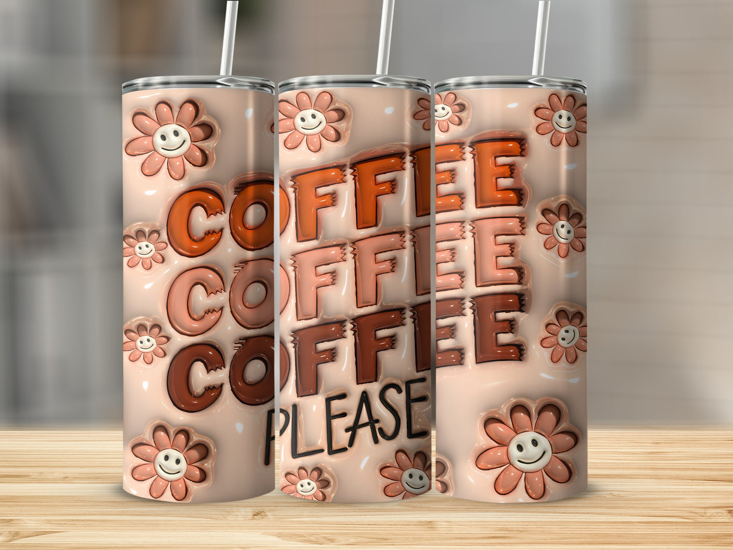 Coffee Coffee Coffee Please Smiley Flower Peach Tumbler product type