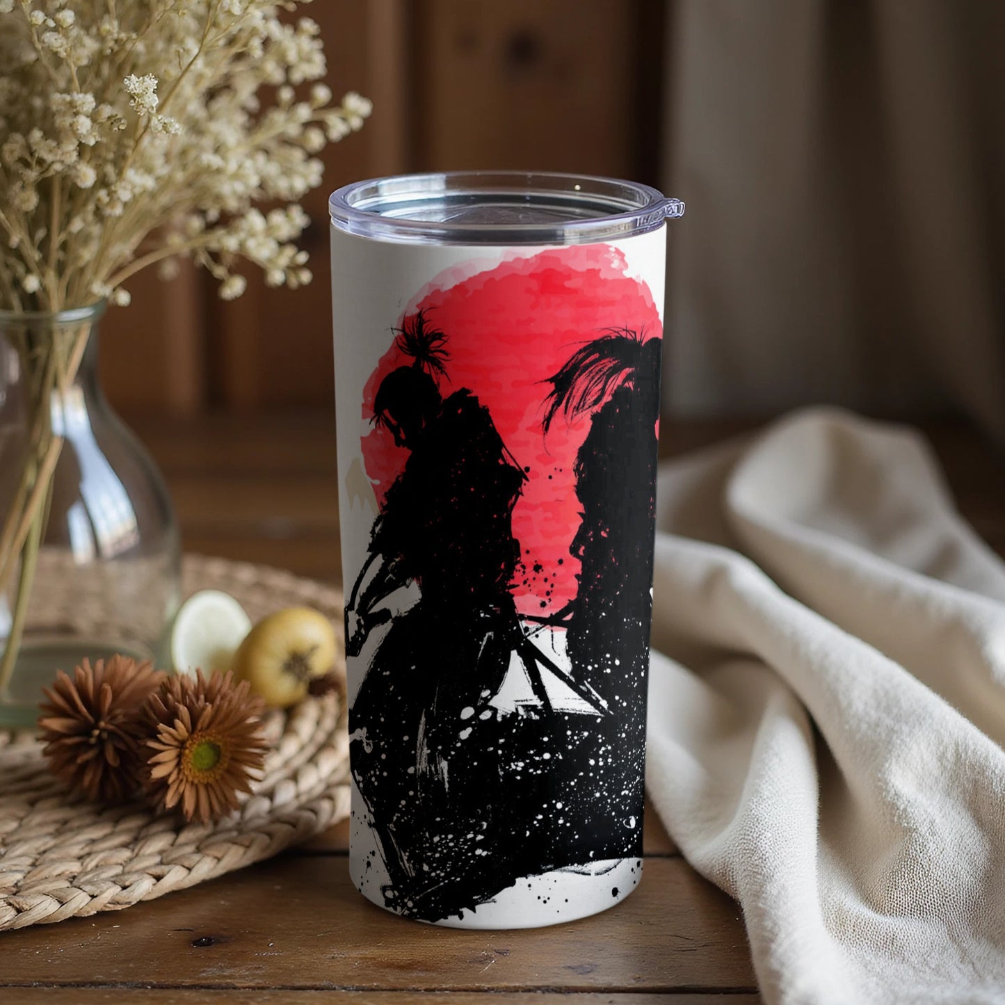 Beautiful Samurai Art on Red Background Tumbler
