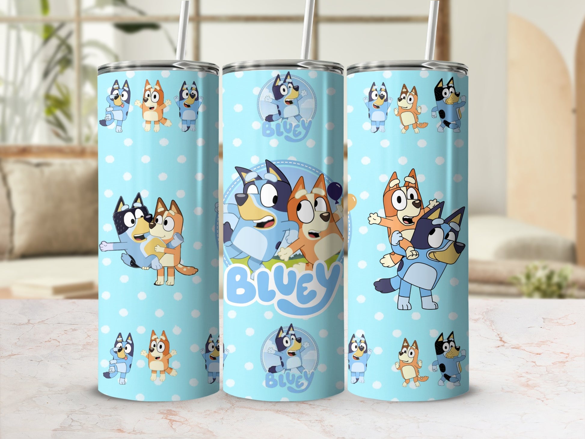 Bluey Characters Design Tumbler with Straw Thermos