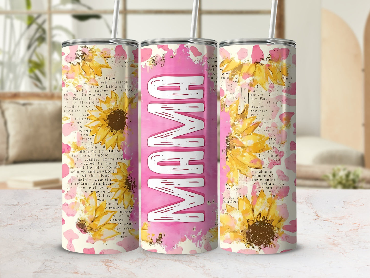 Sunflower Mama Pink Personalized Tumbler Cup for Moms