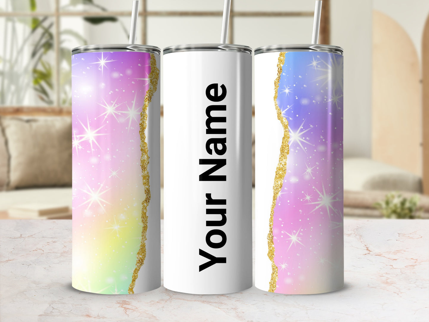 Personalized Glittery Ombre Design Tumbler Cup with Straw