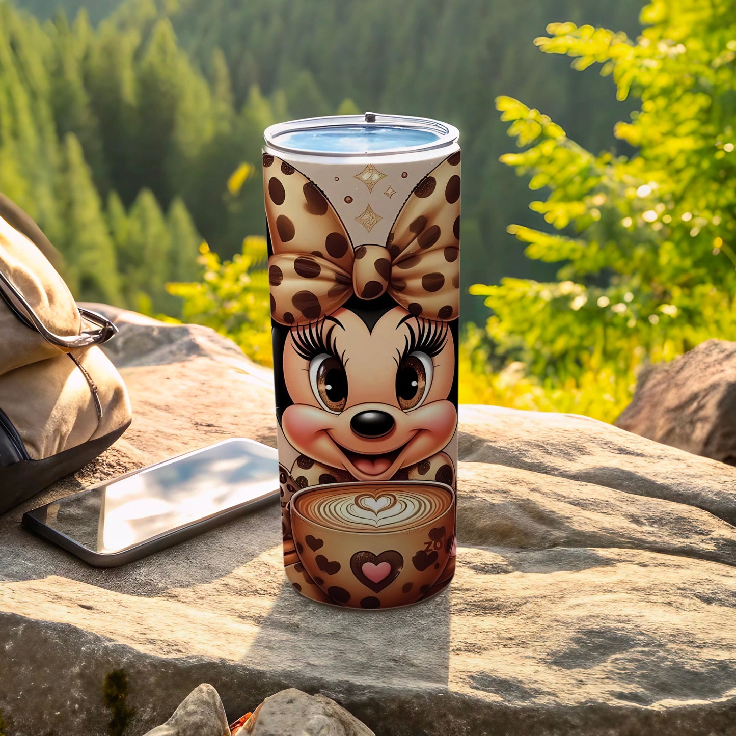 Cute Cartoon Character Travel Tumbler with Coffee Design