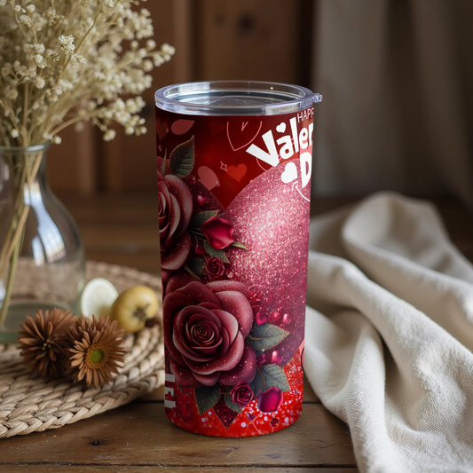 Happy Valentine's Day Floral Tumbler for Beverages