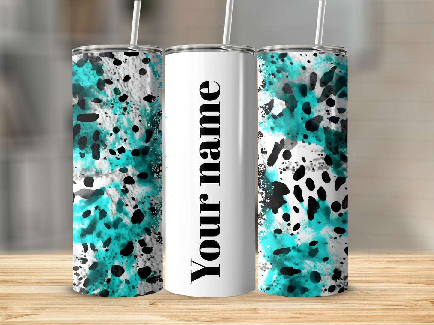 Personalized Aqua Black Splash Design Tumbler