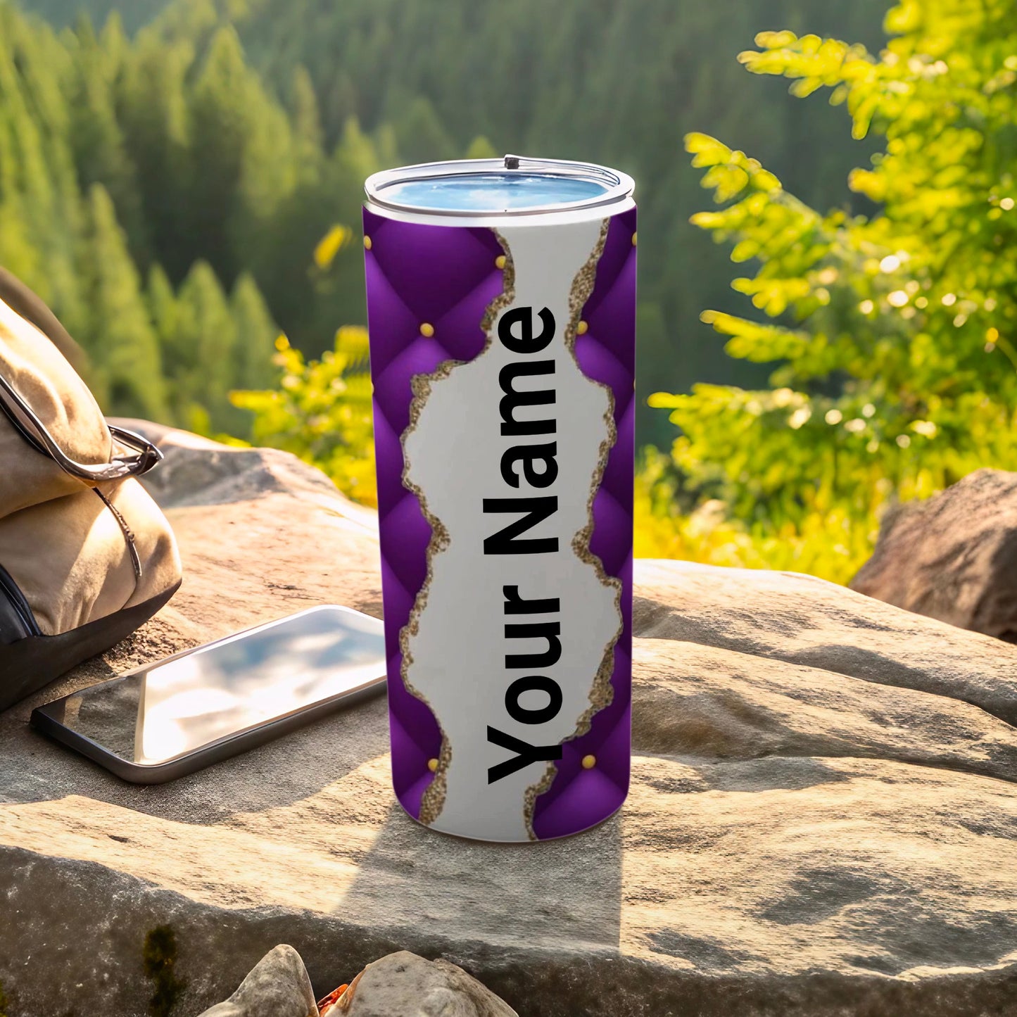 Personalized Purple and Gold Tumbler Travel Mug