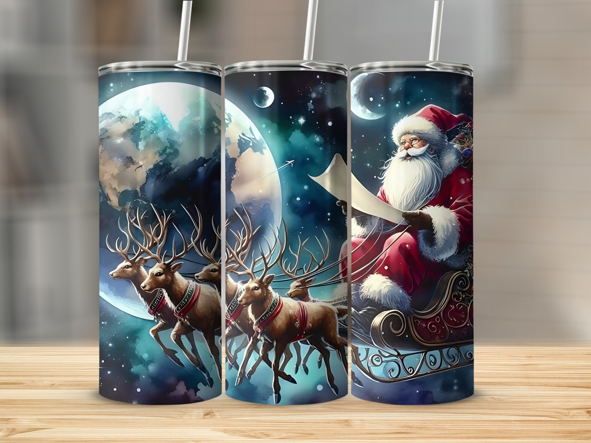 Santa and Reindeer Christmas Themed Tumblers