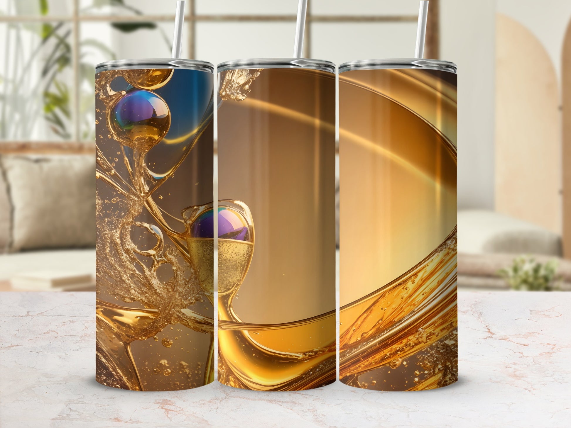 Golden Liquid Swirl Iridescent Bubbles Abstract Design product type