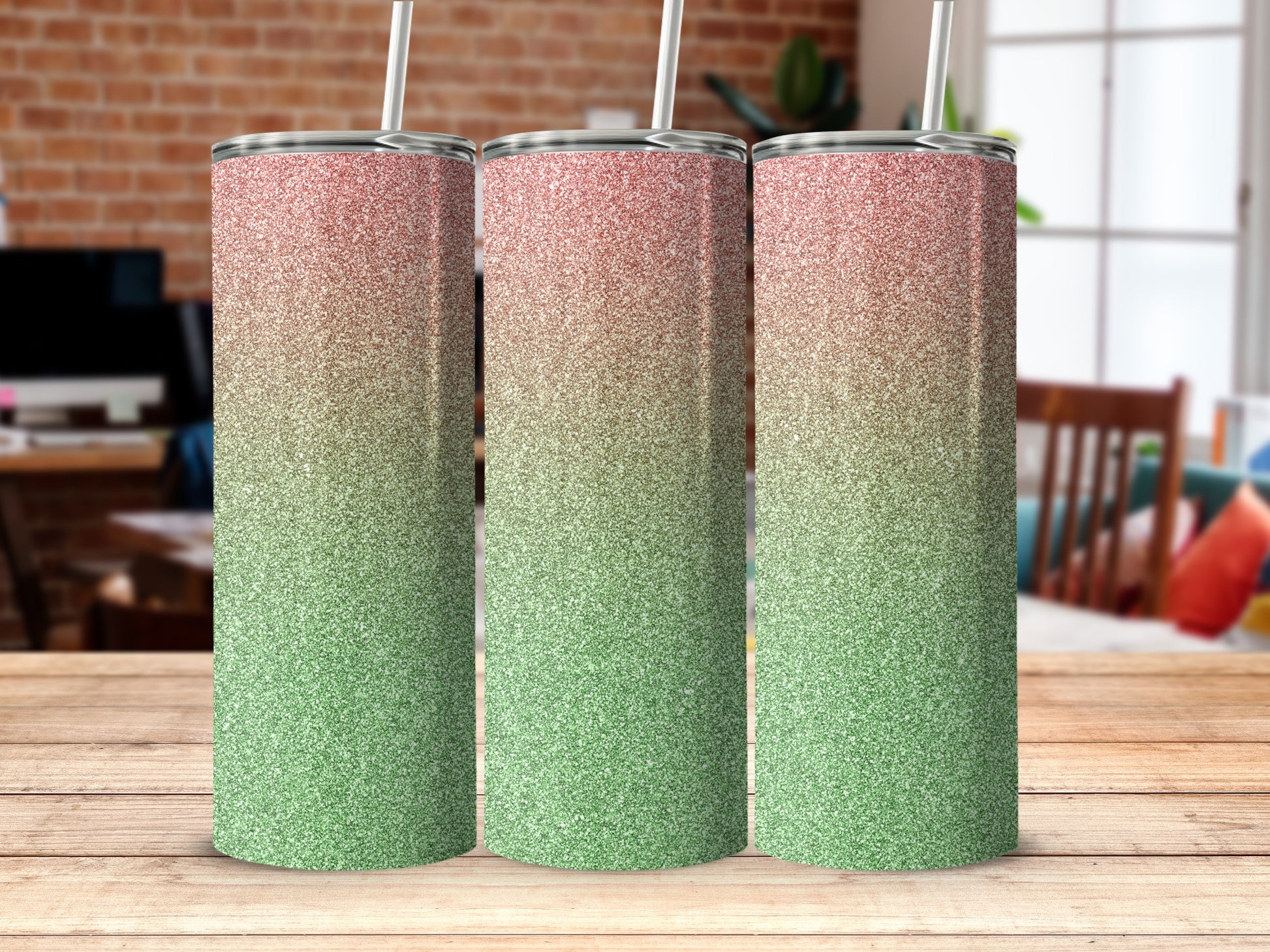 Glitter Gradient Stainless Steel Tumbler with Straw