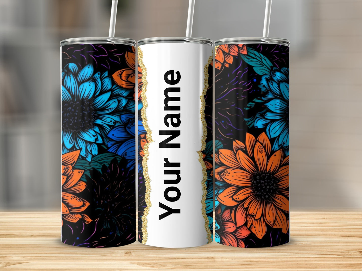Personalized Floral Design Tumbler with Custom Name
