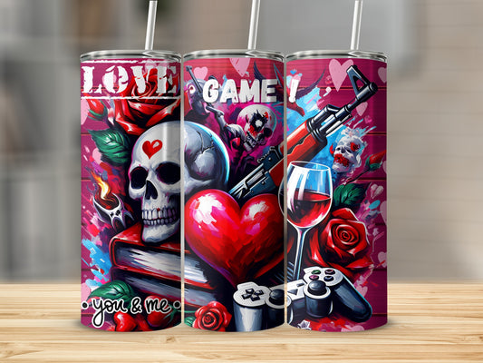 Skull Heart Game Art Love You and Me Tumbler