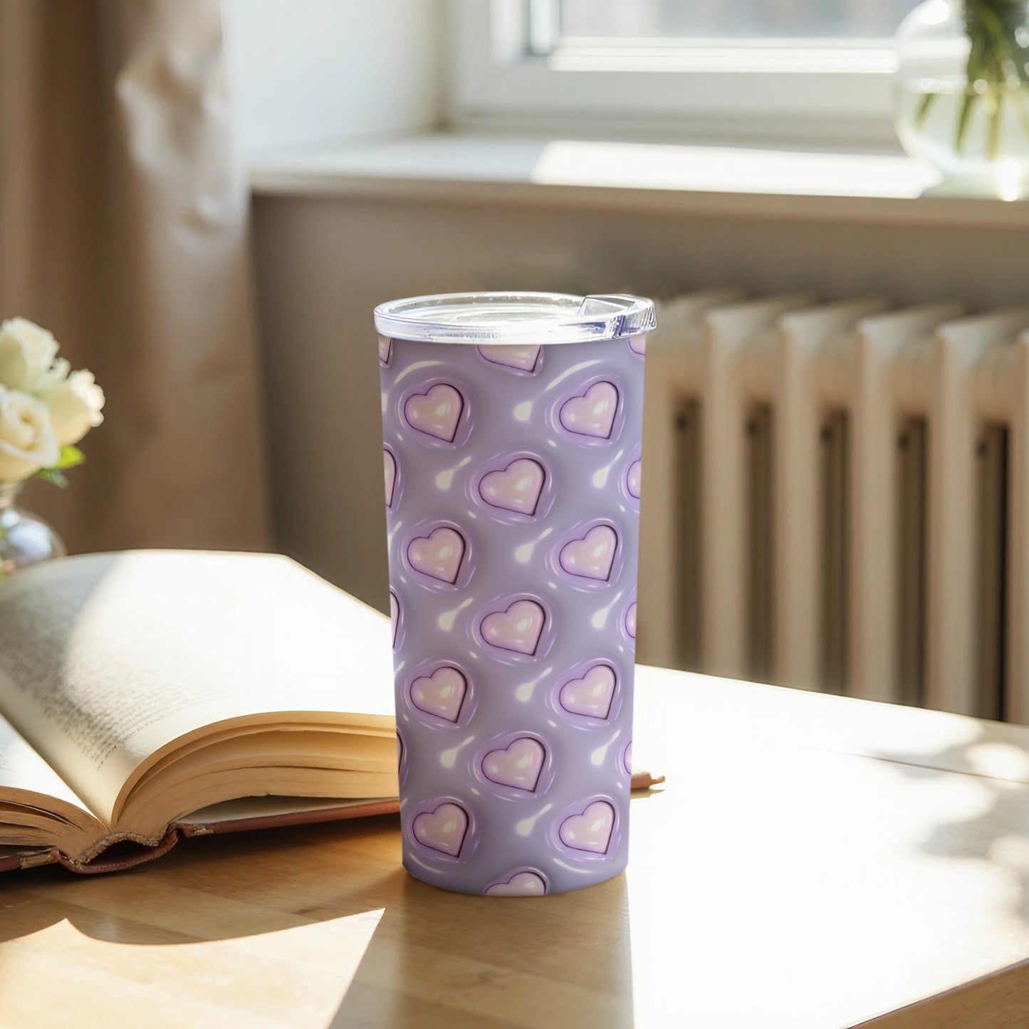 Purple Tumbler with Heart Pattern for Any Occasion