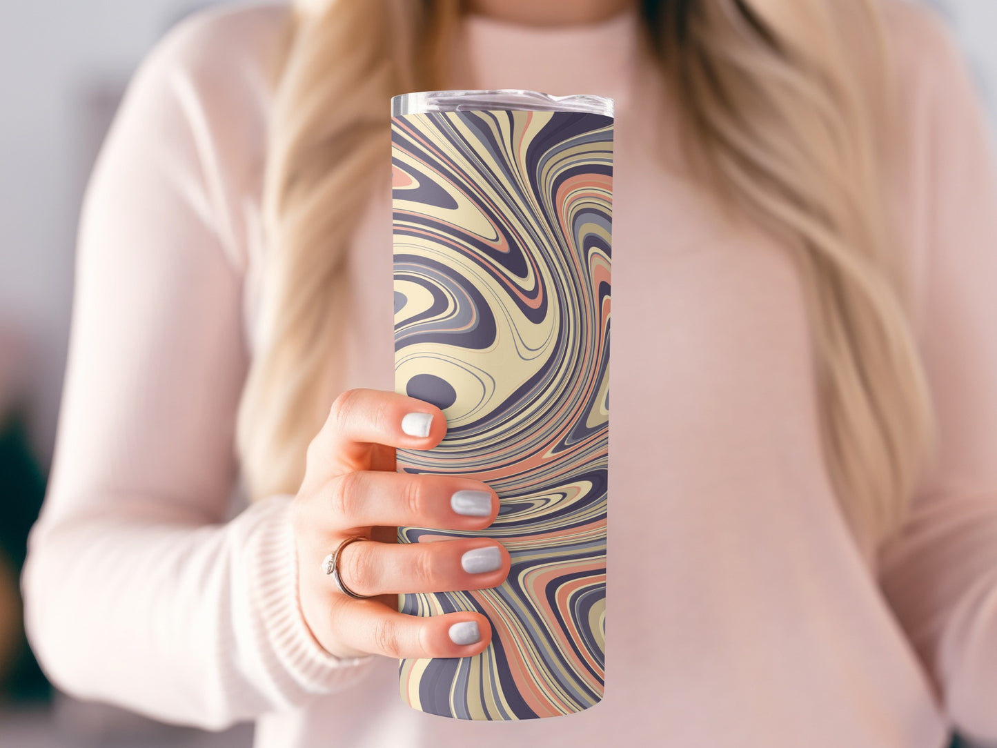 Abstract Swirls Pattern with Beige Purple Hues Tumblers