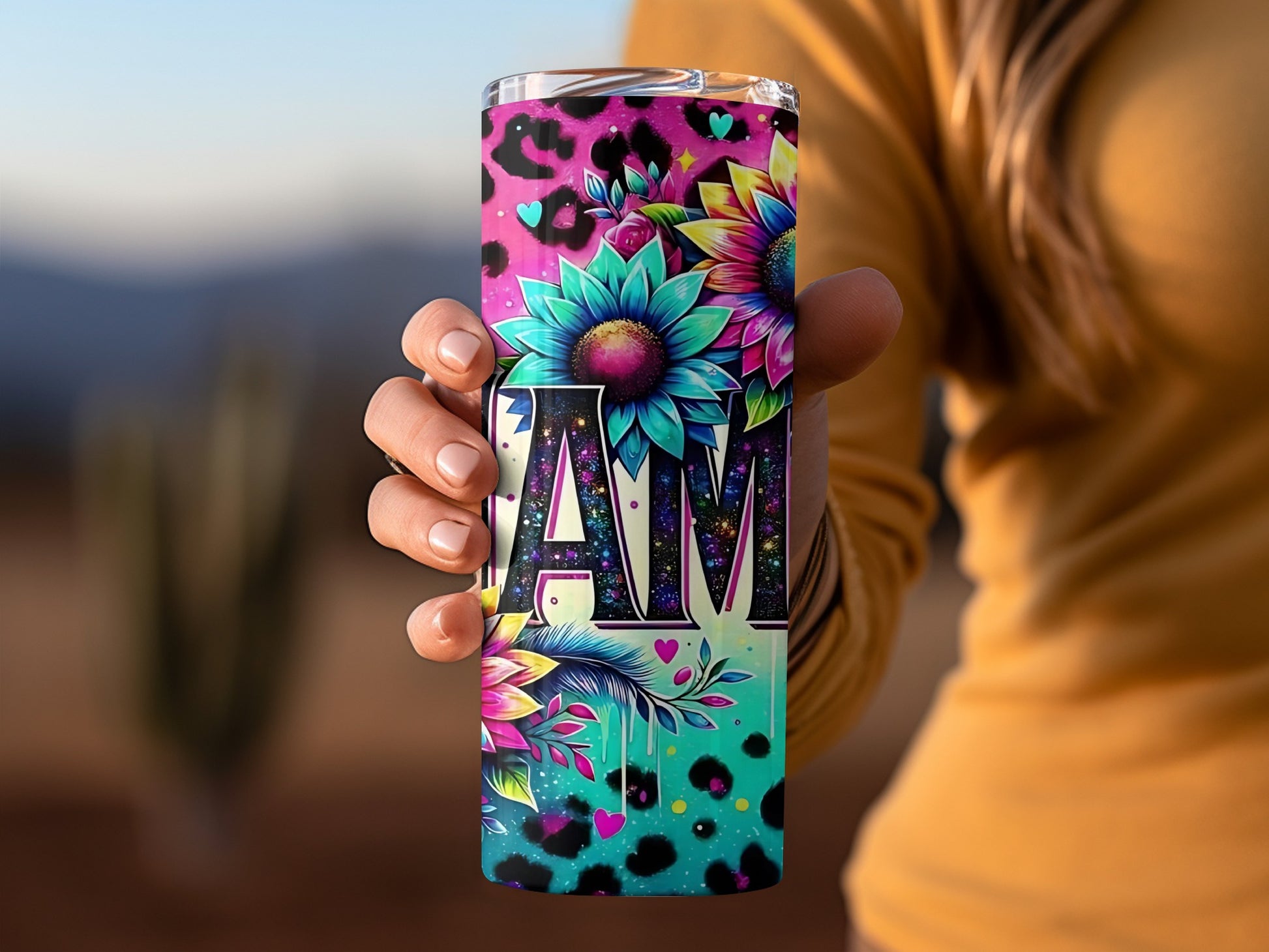 Vibrant Floral Pattern Tumbler with Sunflower Art Design