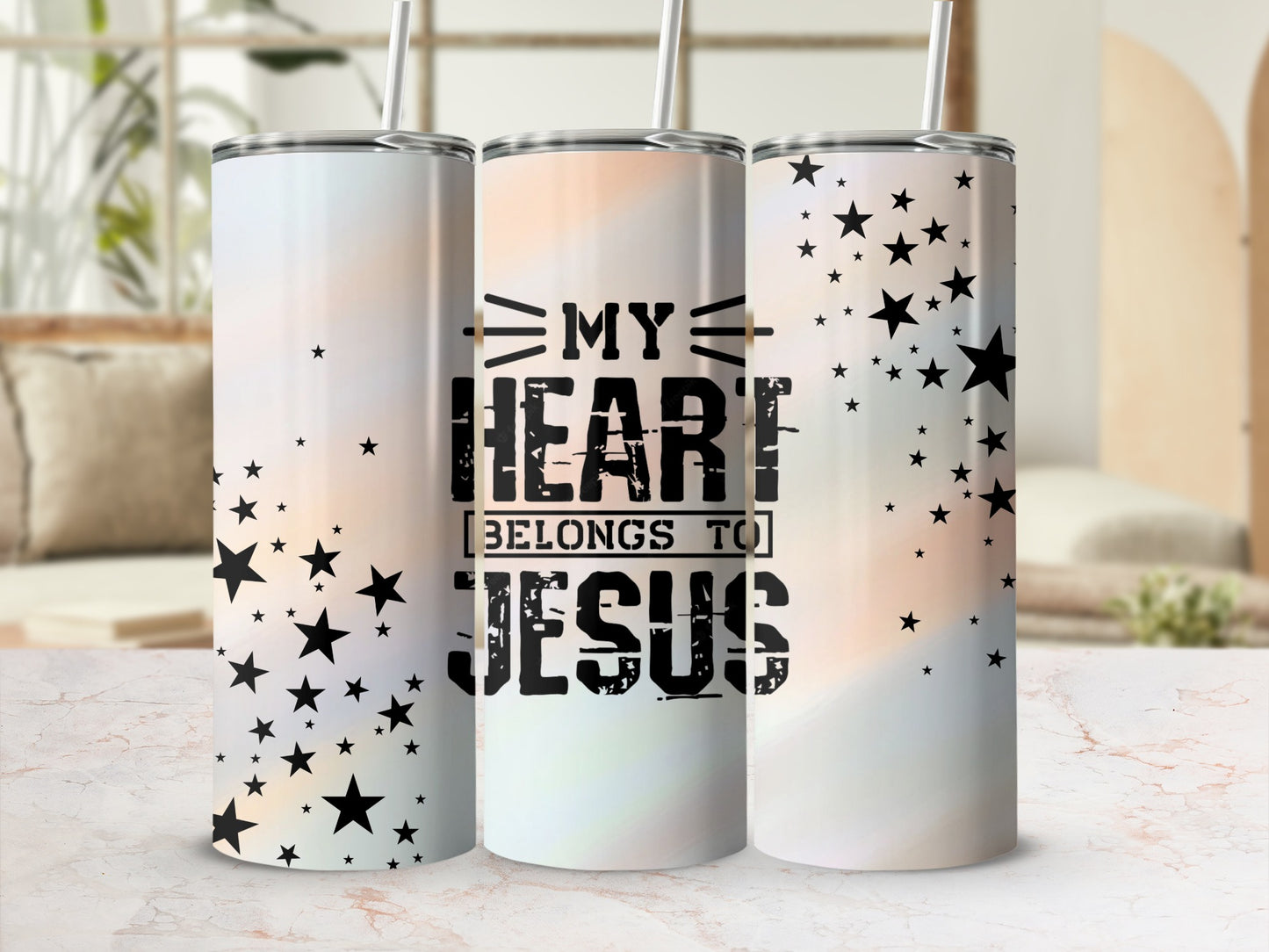 My Heart Belongs to Jesus Star Pattern Tumbler