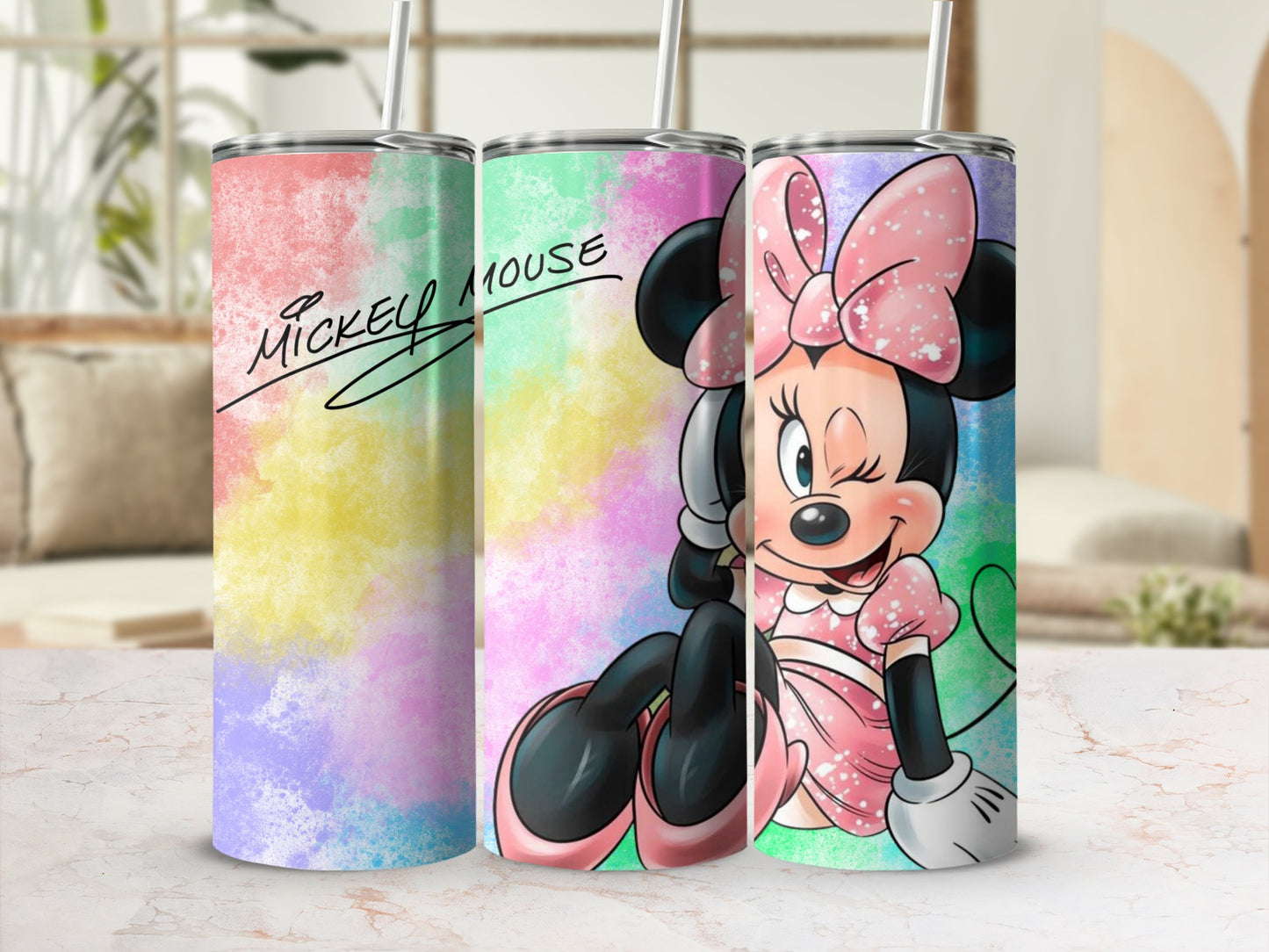 Pastel Watercolor Minnie Mouse Tumbler Design