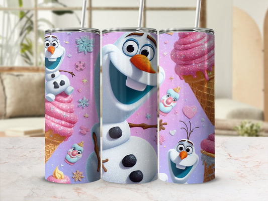 Frozen themed Olaf design tumbler with lid and straw