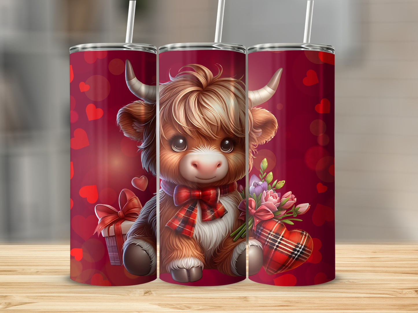 Adorable Cow Design Red Tumbler with Hearts and Gift