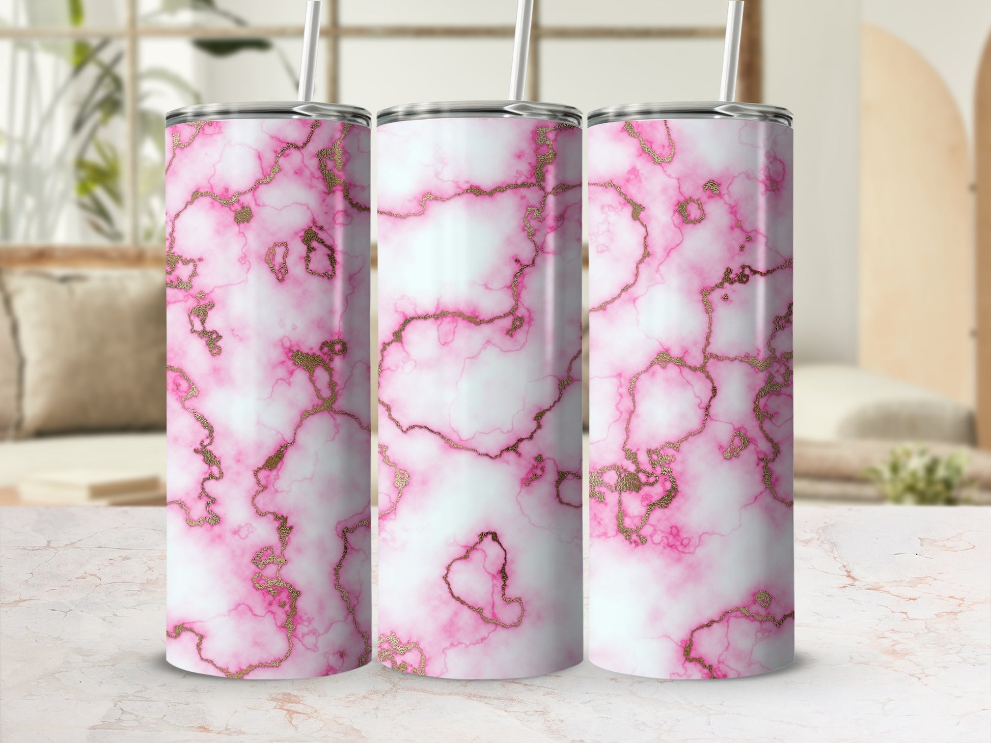 Pink Gold Marble Pattern Tumbler Elegant Design product type