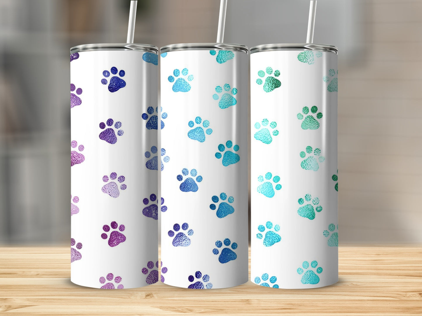 Colorful Paw Prints Design Insulated Tumbler Cup