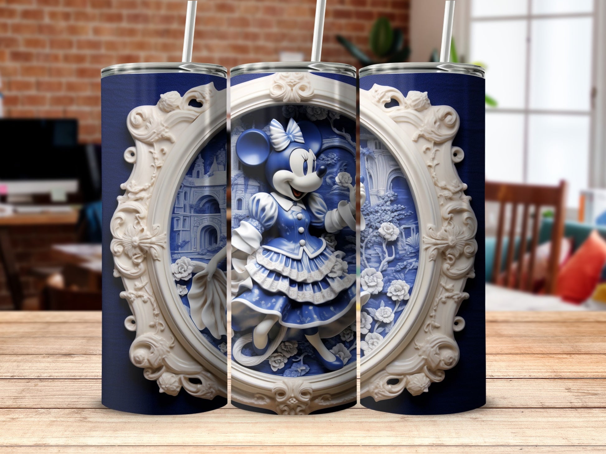 Blue and White Decorative Minnie Mouse Tumbler