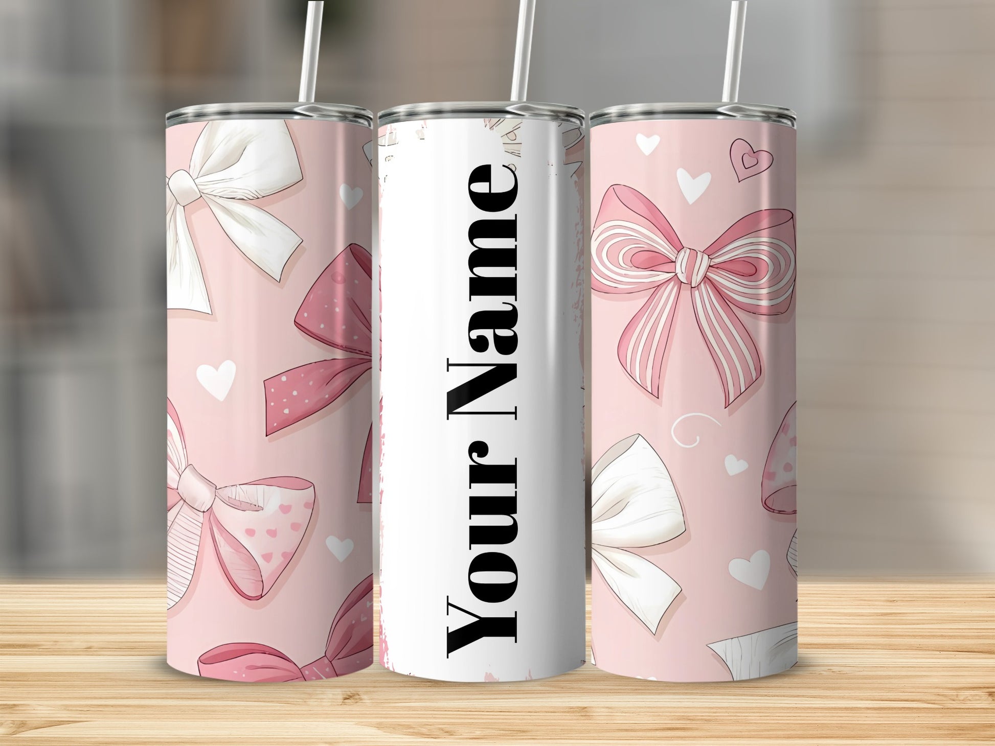 Customizable Pink Bow Design Tall Skinny Tumbler