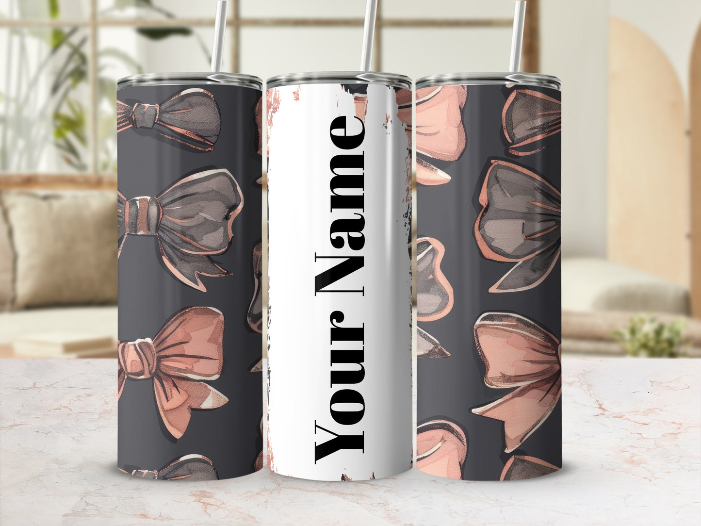 Personalized Bow Design Tumbler with Custom Name Print