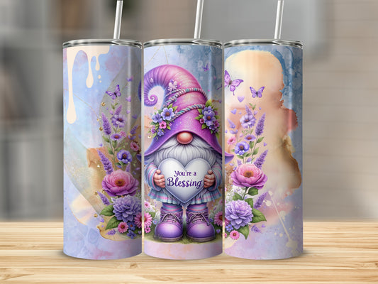 Whimsical Gnome With Floral Garden Artwork Tumbler