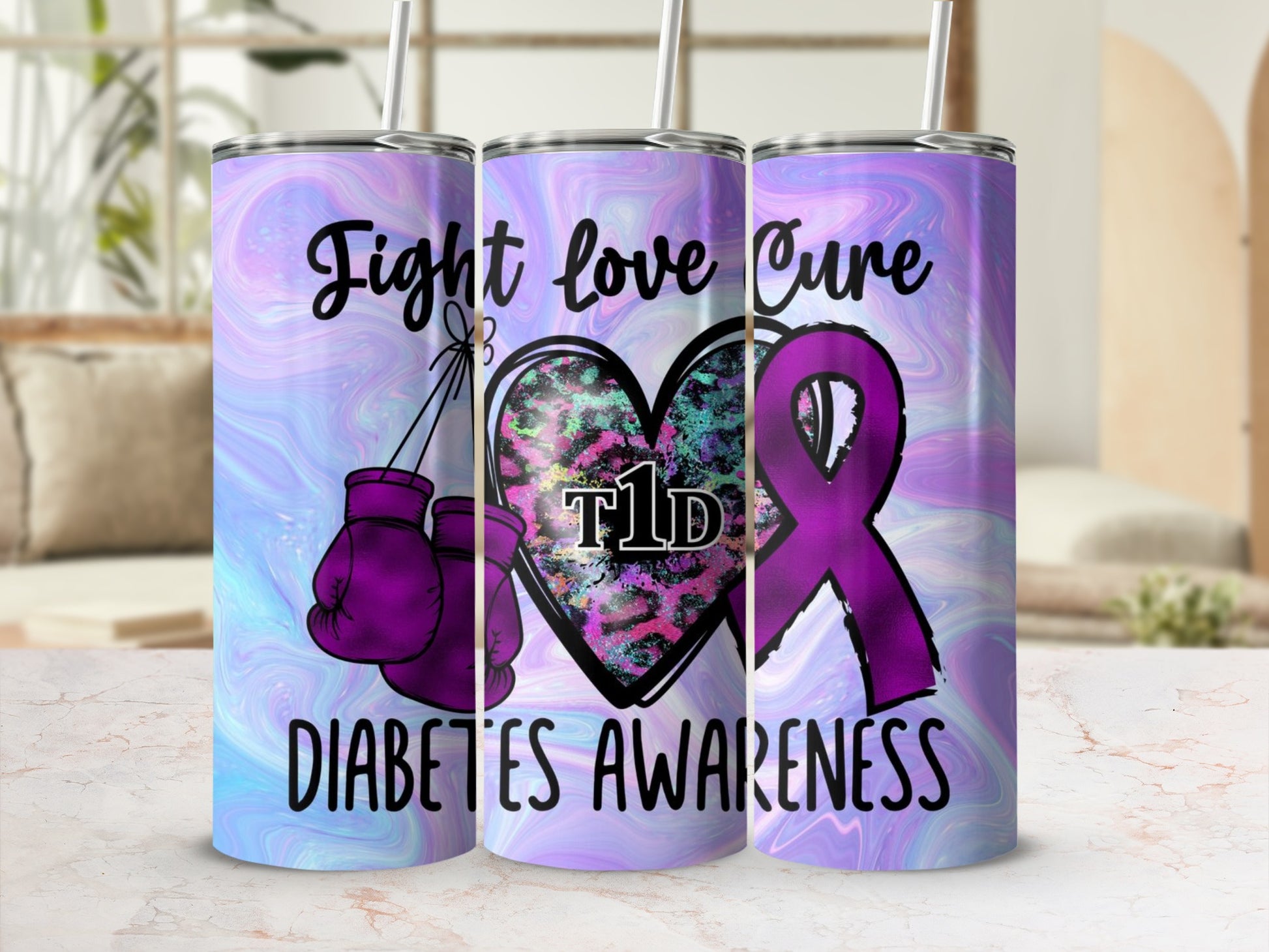 Fight Love Cure T1D Diabetes Awareness Stainless Steel Tumbler