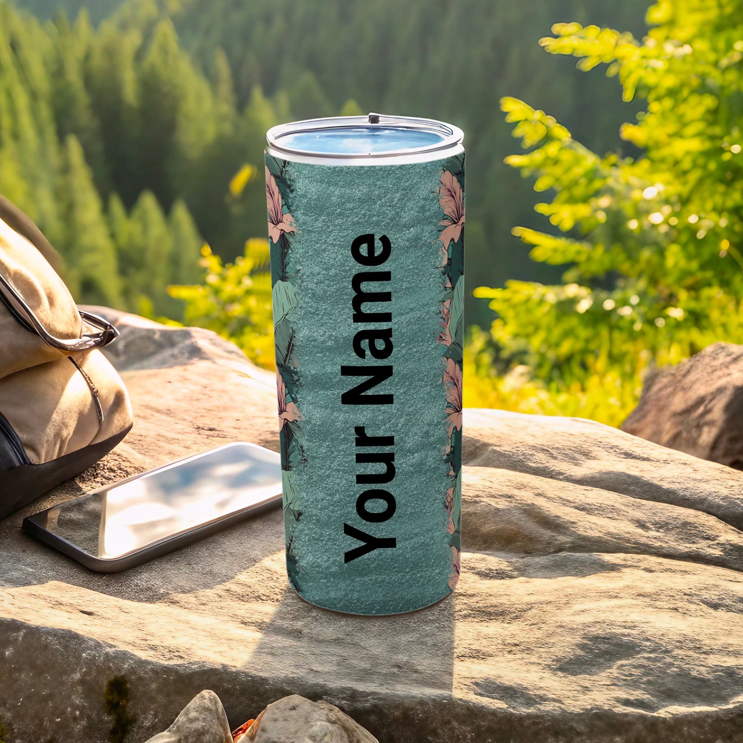 Customizable Floral Design Travel Tumbler for Your Name