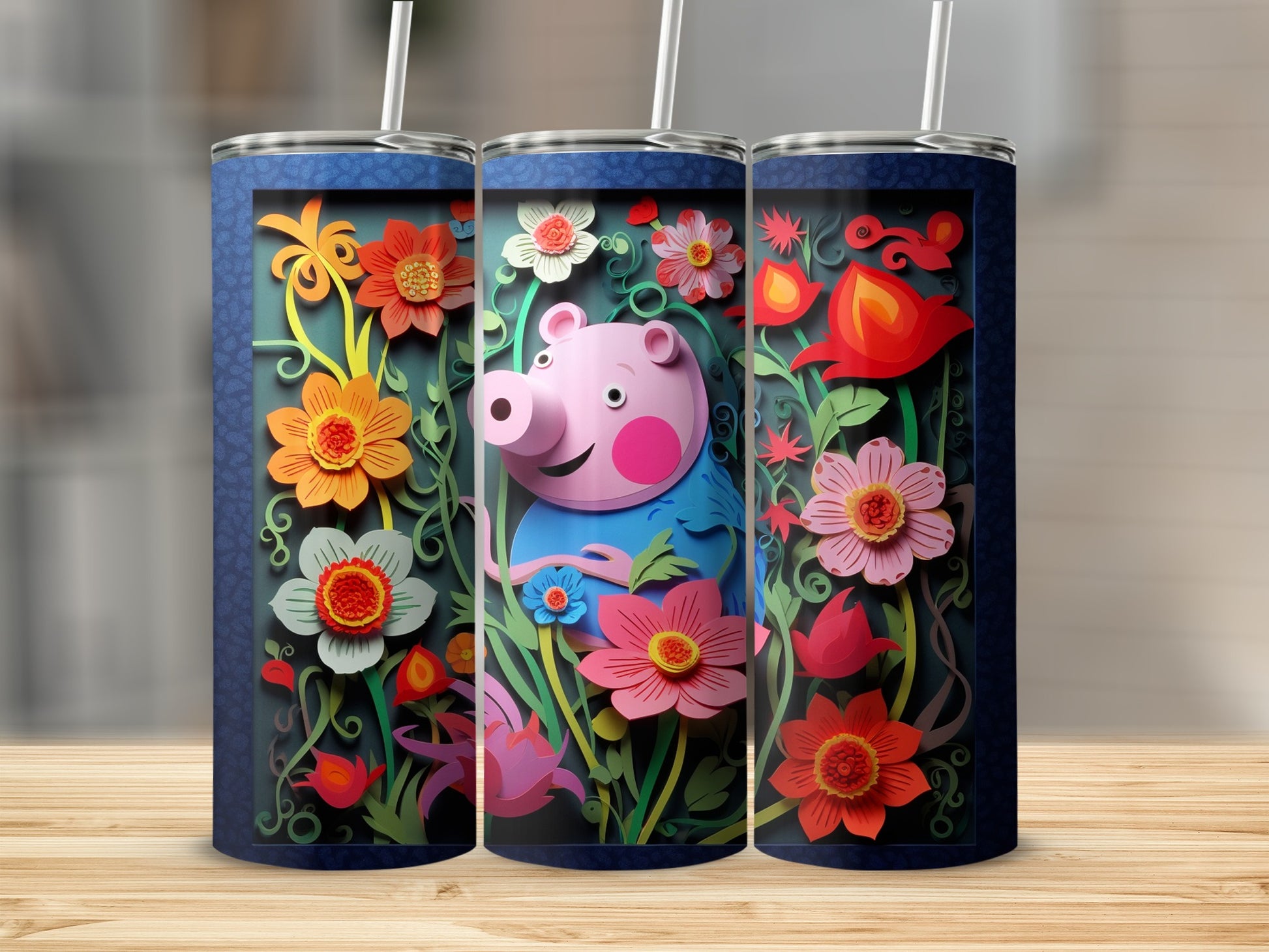Colorful Piglet Surrounded by Vibrant Flowers Tumbler