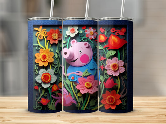 Colorful Piglet Surrounded by Vibrant Flowers Tumbler