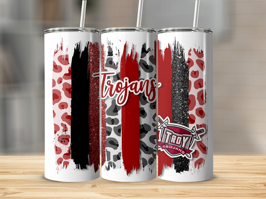 Trojans Red Leopard Strokes Troy Trojans School Spirit Tumblers