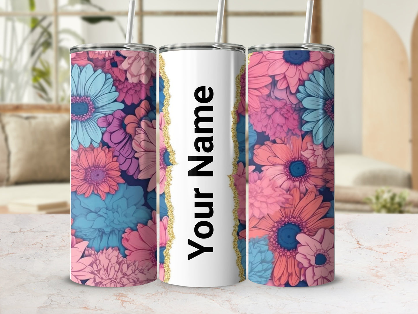 Floral Personalized Tumbler for Your Name Custom Gift