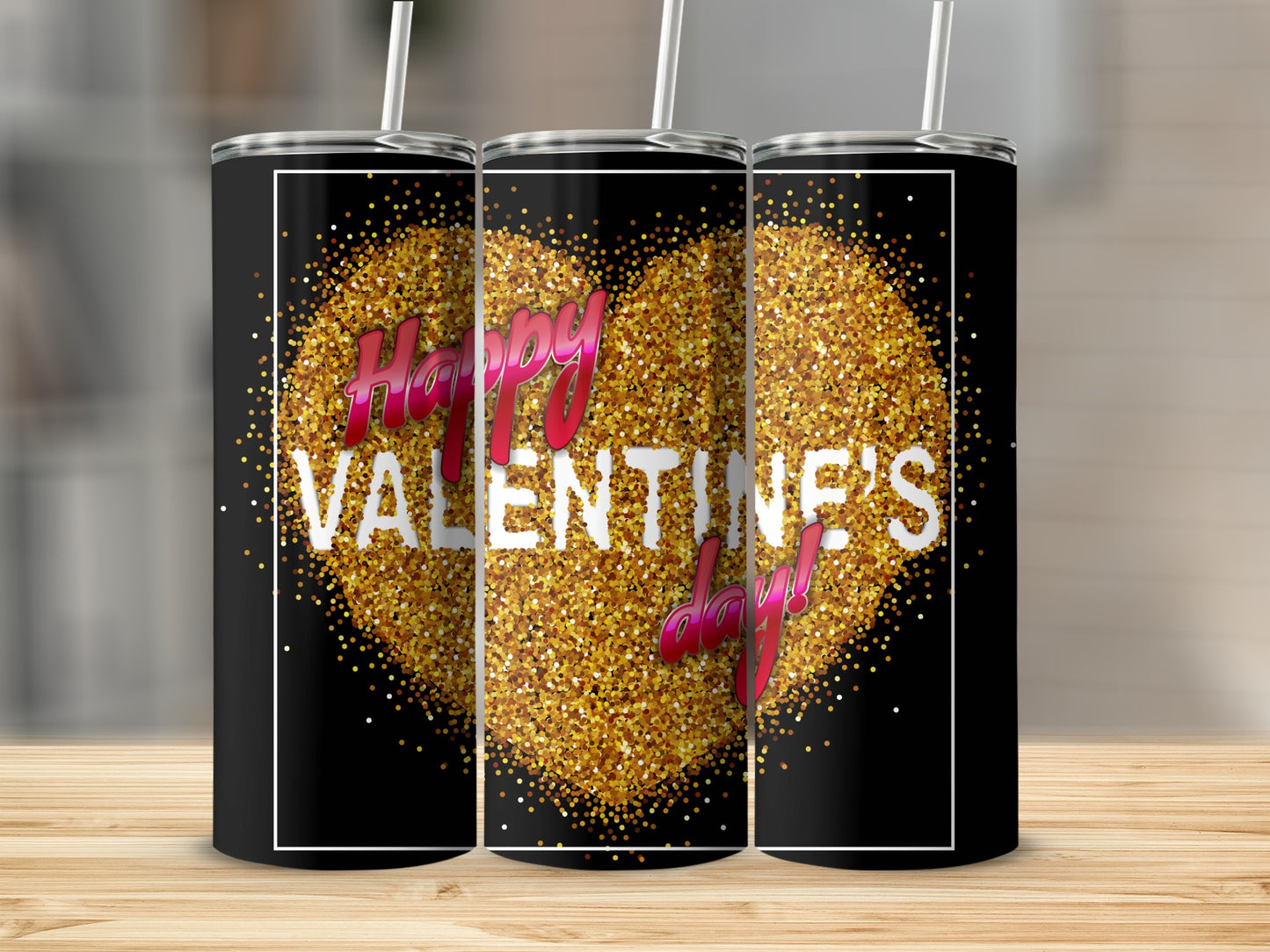 Happy Valentine's Day Heart Glitter Tumbler
