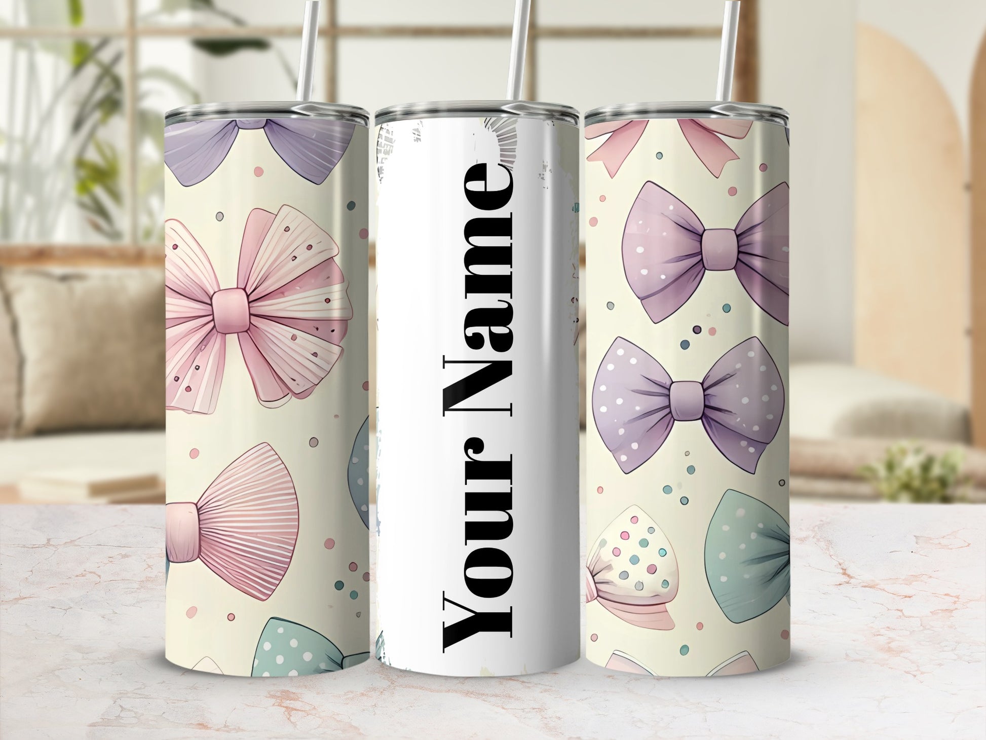 Personalized Bow Design Insulated Tumbler with Straw