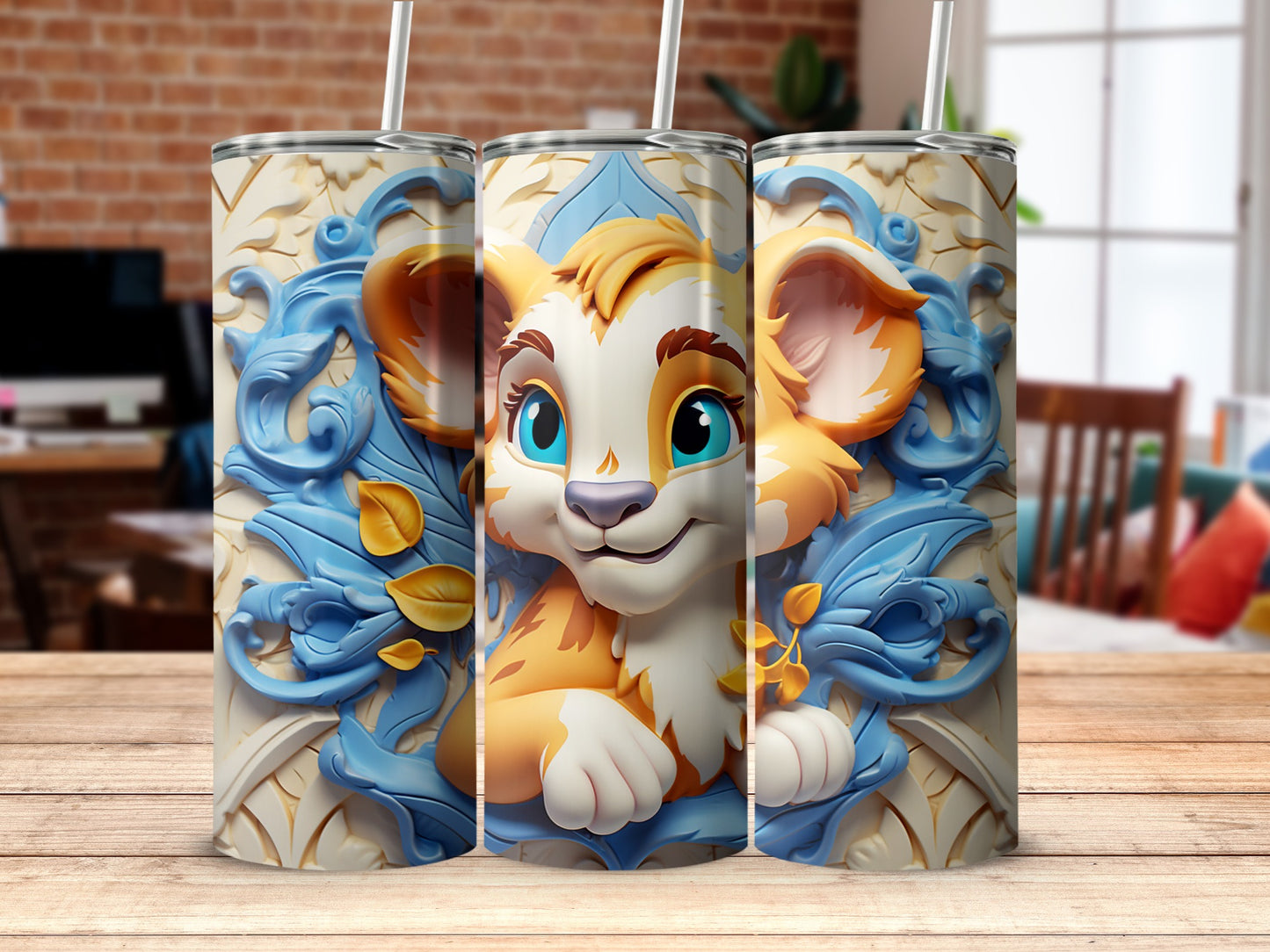 Adorable Cartoon Lion Design Tumbler for Kids