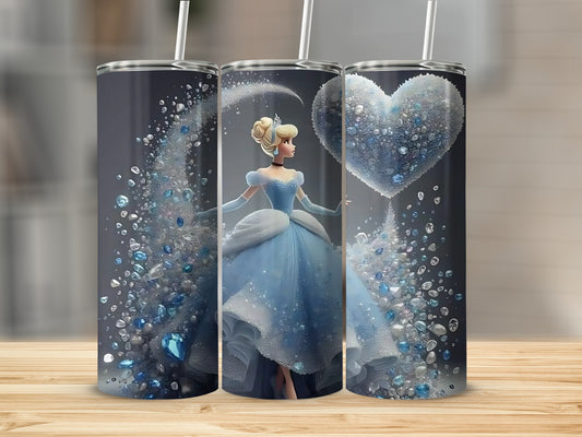 Enchanting Princess Blue Glitter Tumbler with Straw