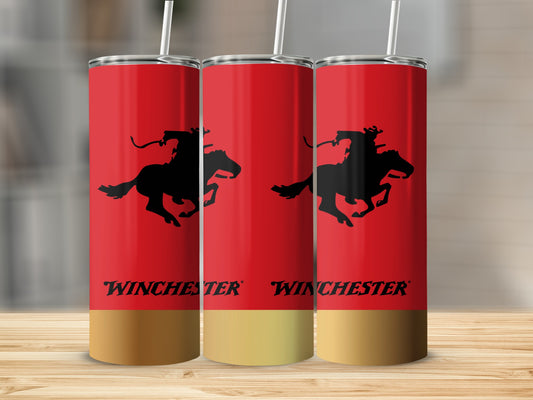 Winchester Rider on Horse Red And Gold Background Tumblers