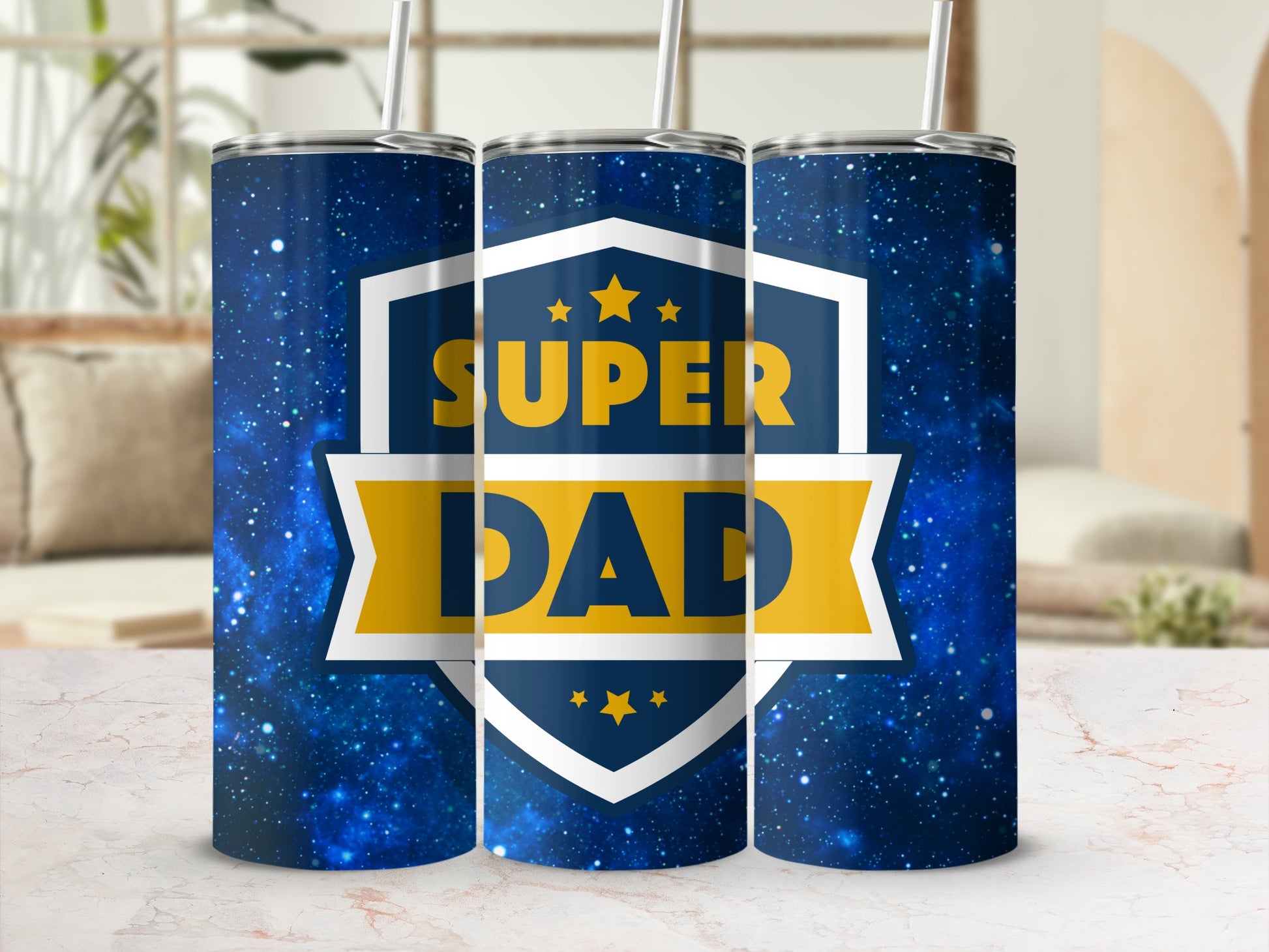 Super Dad Tumbler Blue Galaxy Stainless Steel Cup