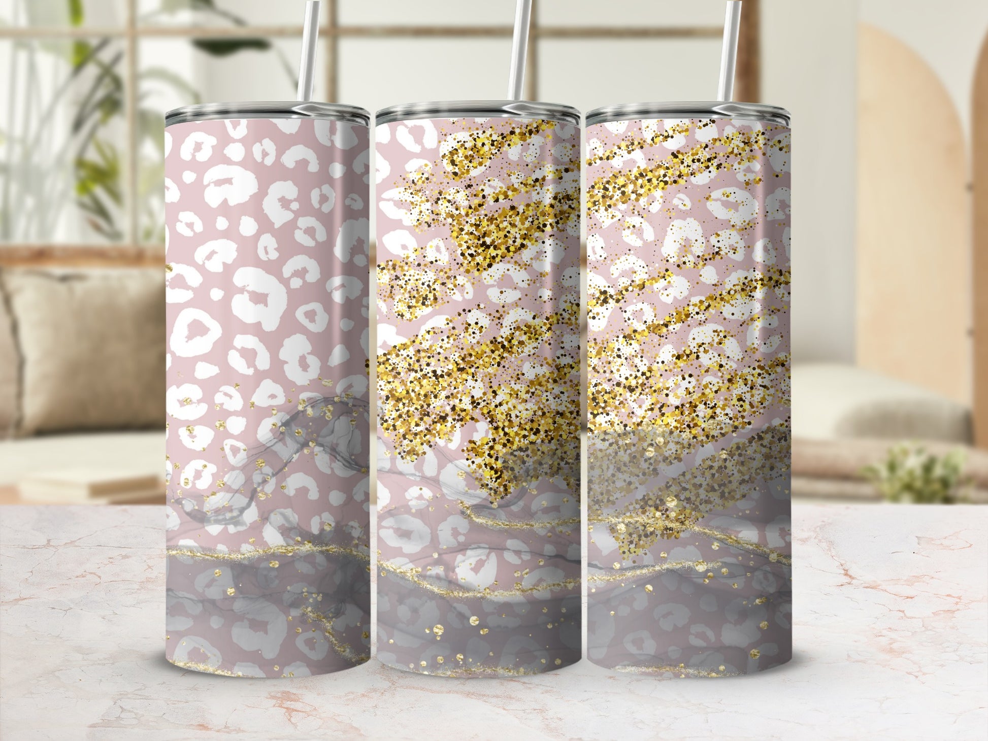 Stylish Pink and Gold Sparkle Tumbler Cup Product