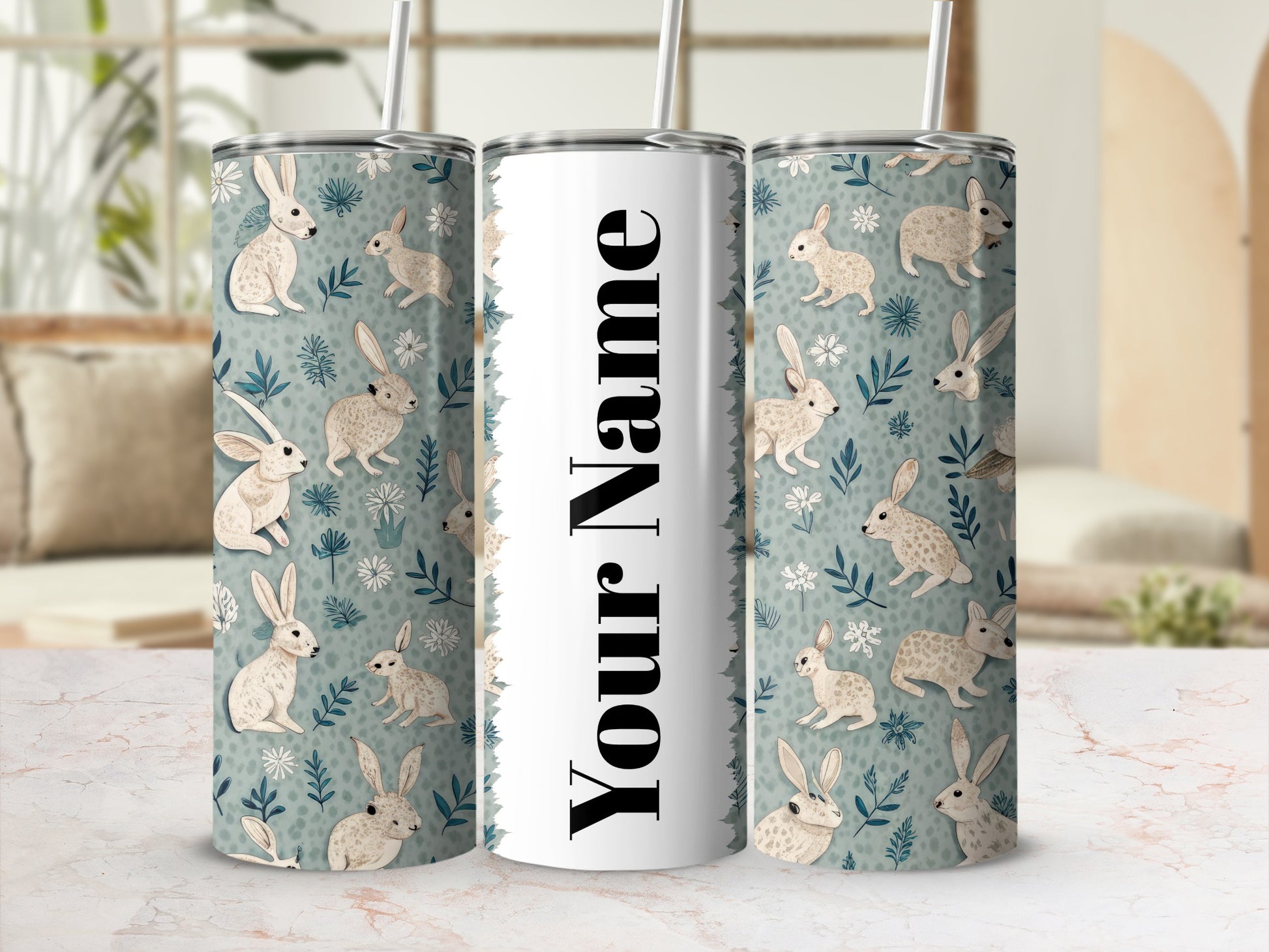 Personalized Blue Rabbit Design with Name Tumbler