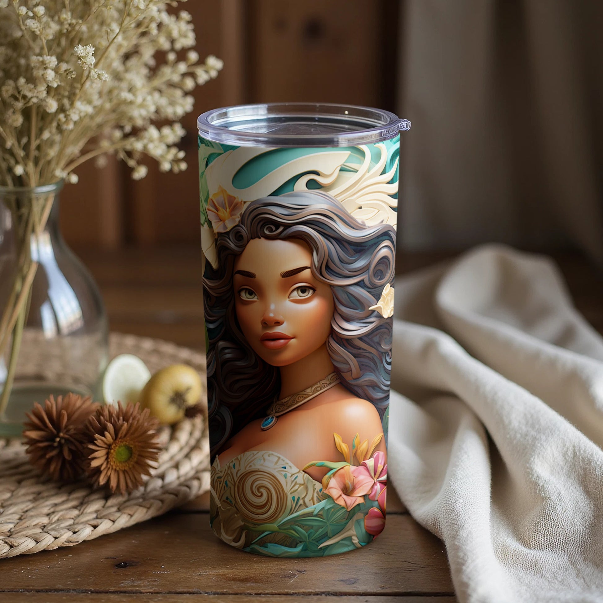 Beautiful Waves and Flowers Tumbler Design