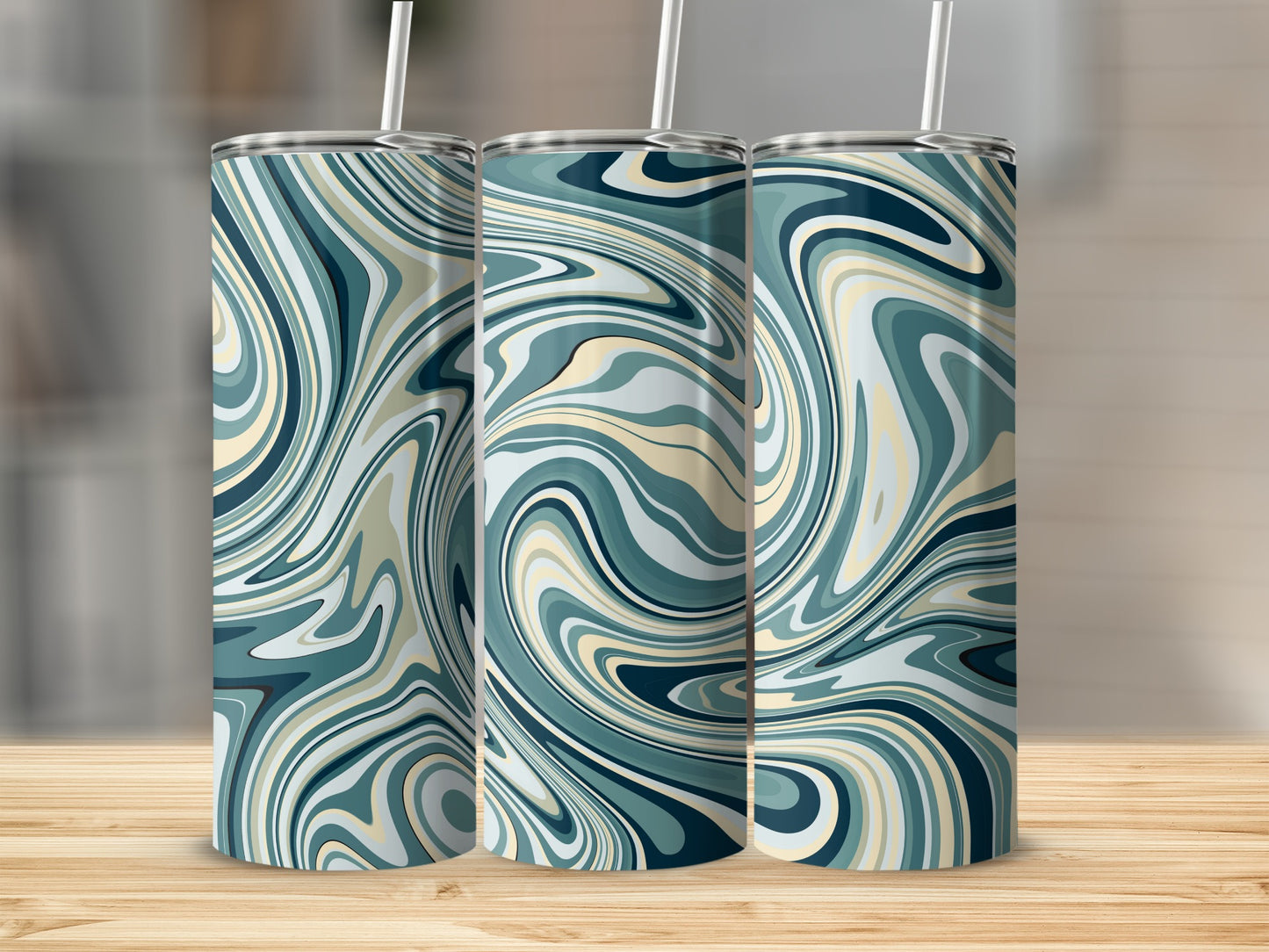 Swirling Teal And Beige Abstract Artwork Pattern Tumblers