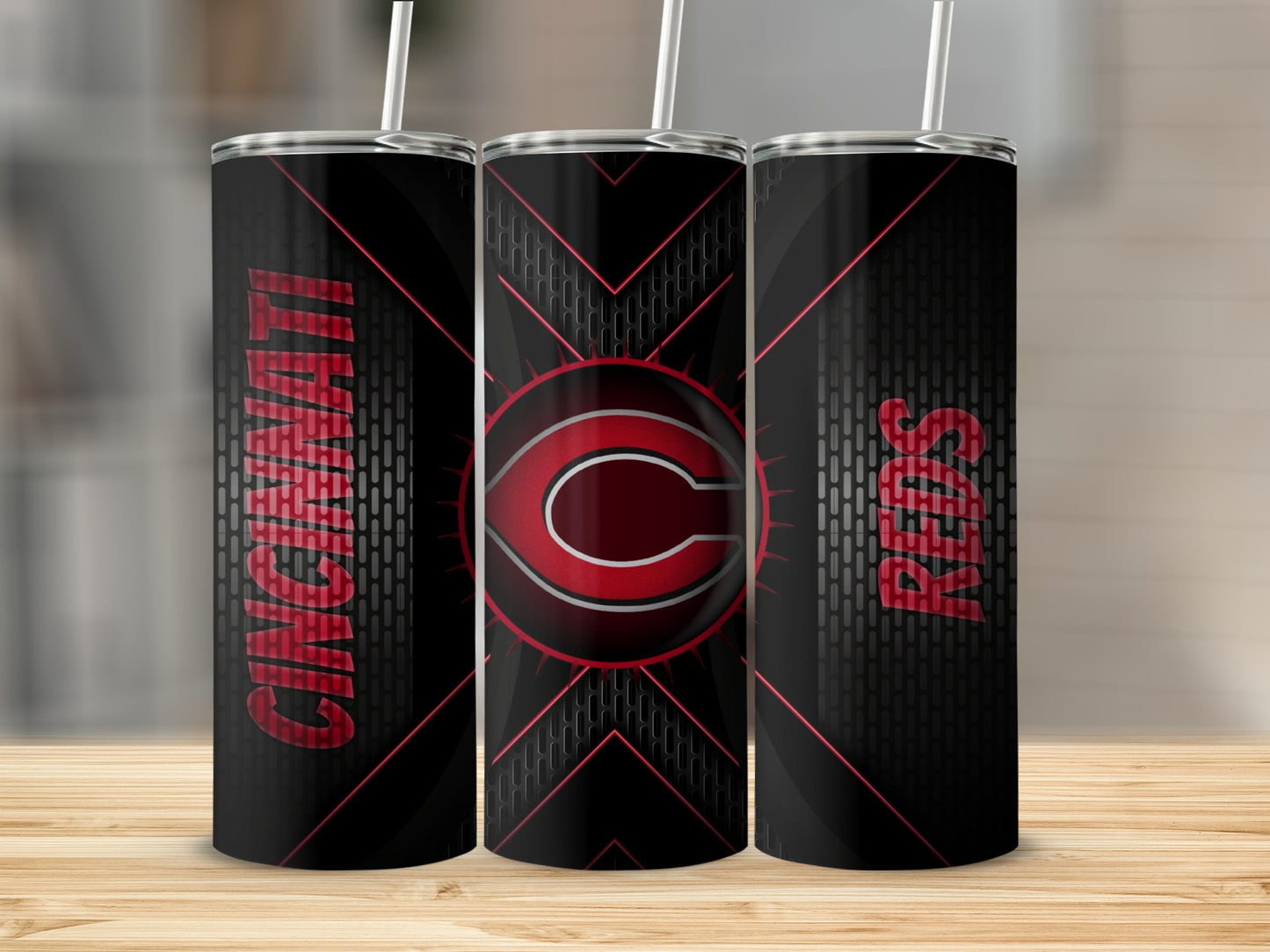Cincinnati Reds Logo Black Background Tumblers Product