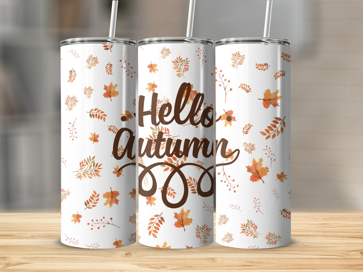 Hello Autumn Tumbler with Fall Leaf Design