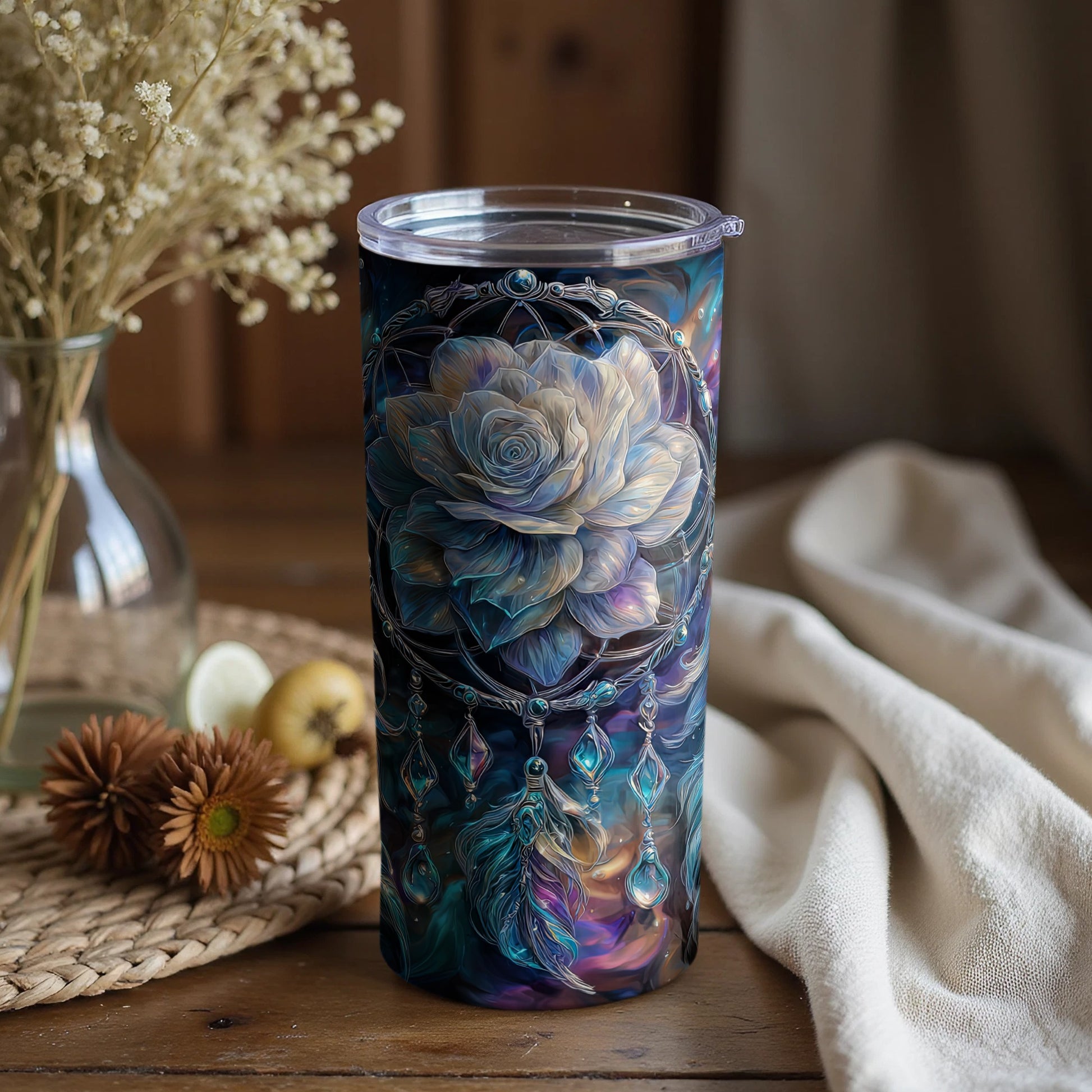 Vibrant Floral and Dreamcatcher Design Tumbler Product