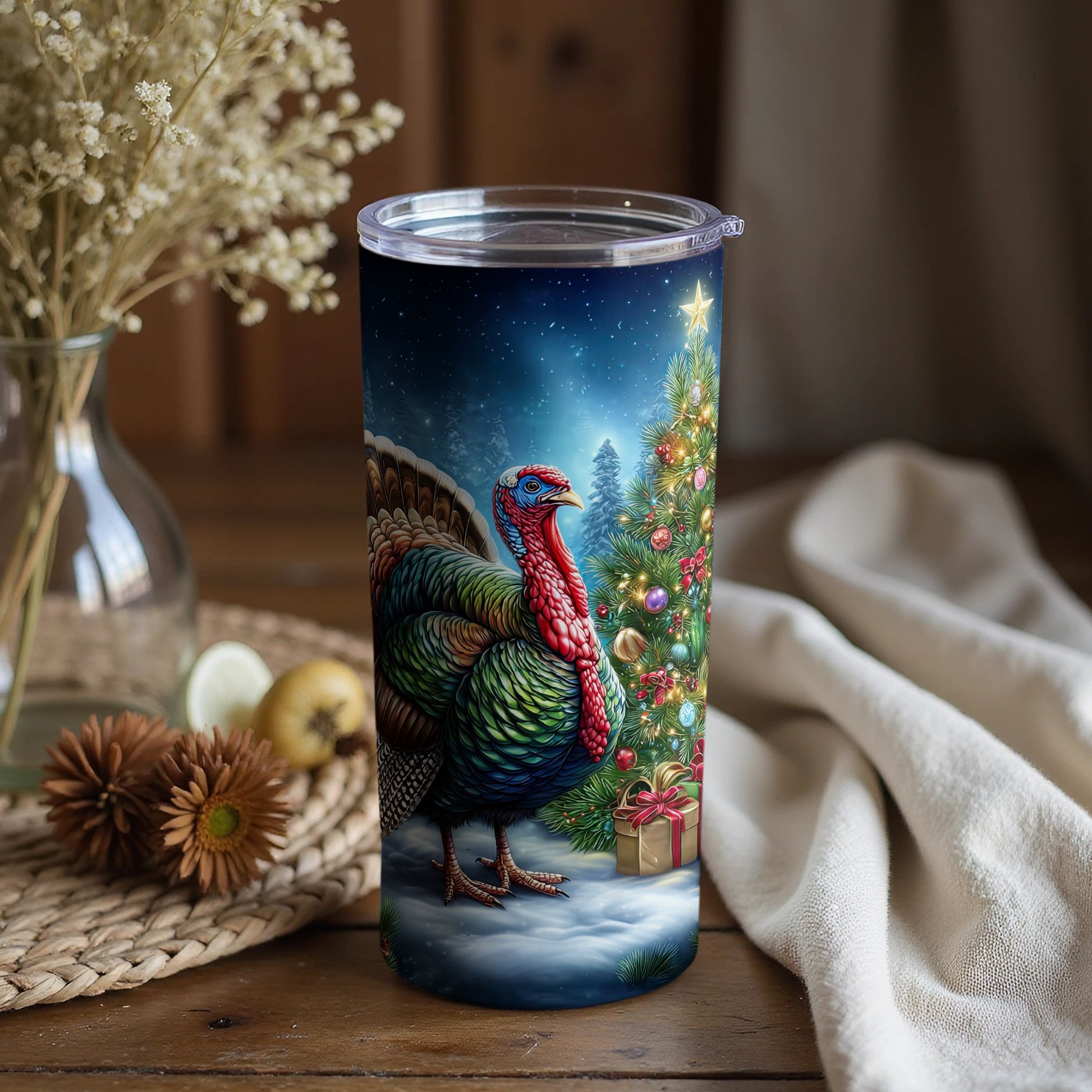 Festive Holiday Themed Vacuum Insulated Travel Tumbler